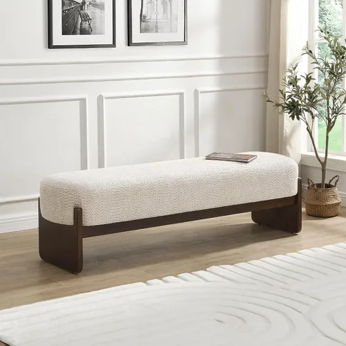Virubi Elegante otomana tapizada de hilo de bucle, banco de entrada beige para el extremo de la cama, banco de comedor de esquina para interiores