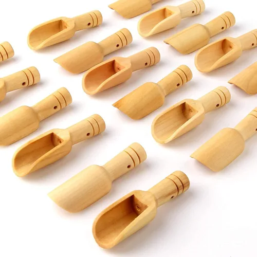 Vista 3 de 8 piezas mini cucharas de madera, mini cucharas de bambú para sales de baño, cuchara de té, cuchara de detergente en polvo, cuchara de caramelo