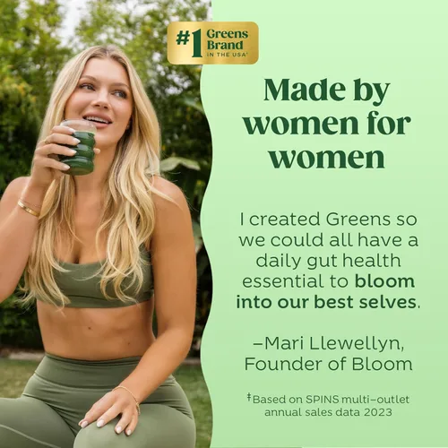 Vista 5 de Bloom Nutrition Polvo de Superalimento Verde, Enzimas Digestivas con Probióticos y Prebióticos, Salud Intestinal, Alivio de Hinchazón para Mujeres