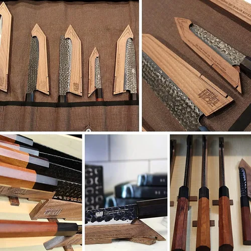 Vista 7 de FINDKING Dynasty Series - Cuchillo de jamón de acero revestido de 12 pulgadas y protector de bordes magnético de nogal