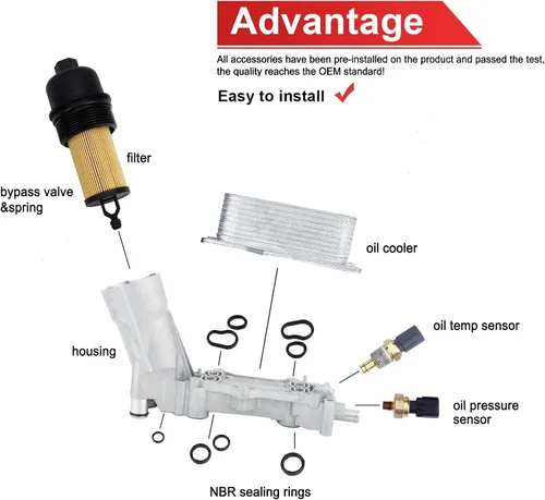Vista 4 de Conjunto de adaptador de carcasa de filtro de aceite de motor de aluminio 926-876, enfriador de aceite de motor compatible con Dodge Chrysler Ram