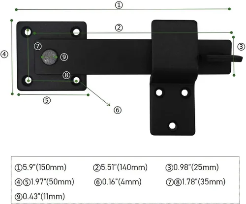 Vista 2 de 1 pestillo para puerta de granero de 5.5 pulgadas, color negro mate, resistente, para puerta de granja, para madera, pestillos de puerta, valla