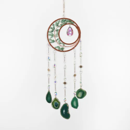 Vista 17 de Atrapasueños de piedras preciosas de ágata con 7 chakras, árbol de la vida, atrapasueños con piedras de cristal, decoración de pared hecha a mano