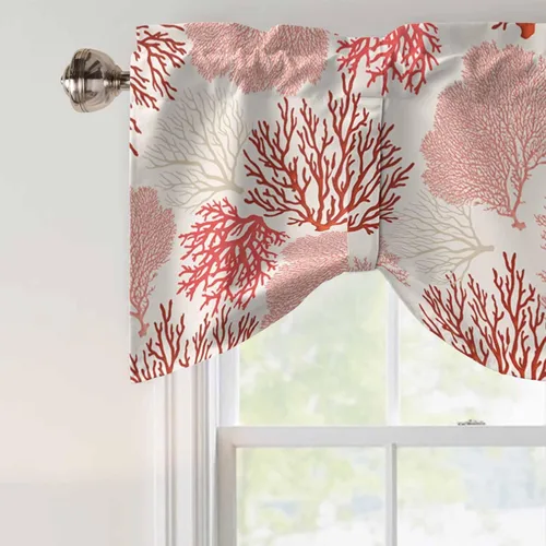 Vista 5 de Cenefa de amarre para ventanas, cortinas náuticas costeras de coral oceánico, cenefas con bolsillo para barra, tratamientos para ventanas