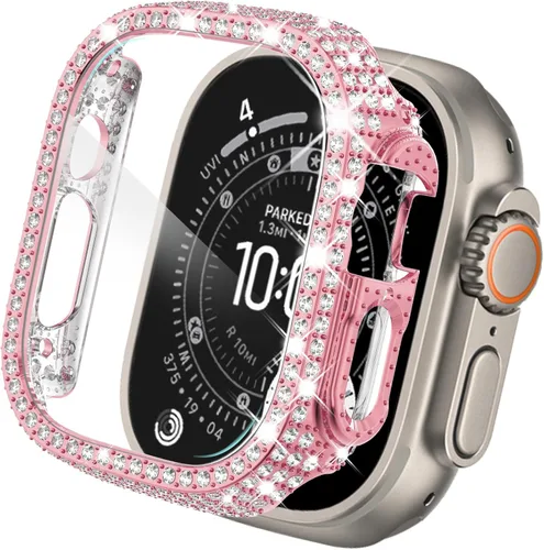 Vista 32 de KADES - Funda protectora completa compatible con iWatch, con protector de pantalla de vidrio templado incorporado, brillante y con diamantes de Negro