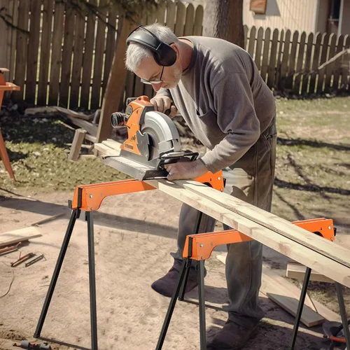 Vista 2 de ERGOMASTER Caballos de sierra plegables, con brazo de soporte desmontable de 2 x 4, capacidad de peso de 1322 libras por caballete, caballos