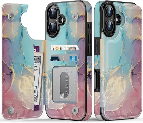 Vista 587 de LETO para iPhone 15 Pro Funda tipo cartera - Tapa tipo folio con patada - Diseños de moda - Tarjetero - Funda protectora para mujeres y niñas - 6.1