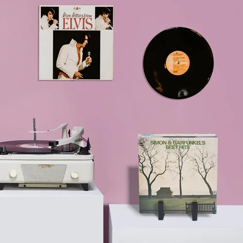 Vista 7 de Soporte para discos de vinilo, soporte para discos de vinilo de madera, 8-15 LPs, dorado
