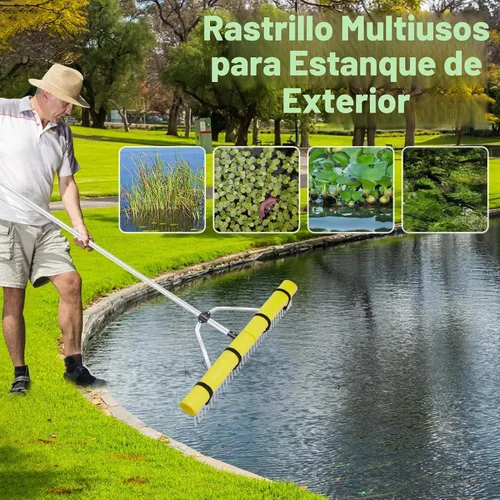 Vista 7 de Rastrillo acuático de malezas para estanque, rastrillo flotante desmontable, rastrillo de aluminio para estanque al aire libre con cuerda