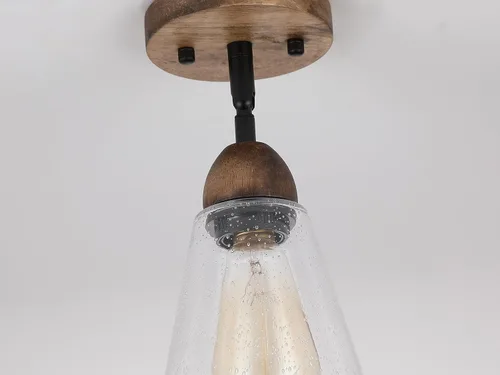 Vista 5 de Lámpara de techo rústica de cristal empotrado, mini pantalla de vidrio transparente y madera de roble, lámpara de techo semiempotrada para cocina