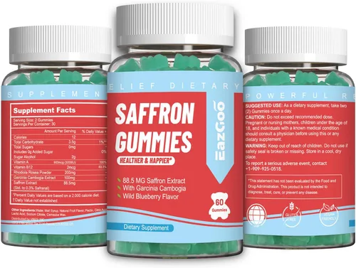 Vista 8 de Gomitas de suplementos de azafrán, extracto de azafrán para un estado de ánimo positivo y calma el nervio, aumenta la energía, con Garcinia