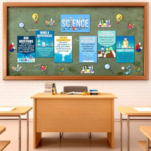 Vista 7 de Zonon Juego de 31 tablones de anuncios de ciencia, decoración de aula de ciencia, carteles de científicos, pancartas para decoración de pared