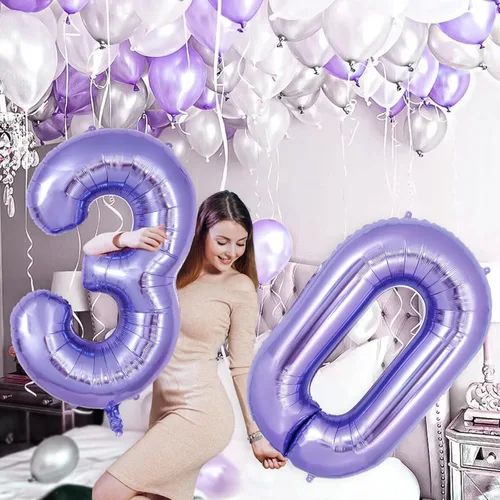 Vista 5 de Globo de número 0 púrpura de 40 pulgadas, globos grandes de papel de aluminio de helio con número, globos gigantes de mylar con número 0