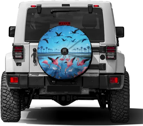 Vista 15 de Delerain Cubierta para neumático de repuesto con orificio de cámara de respaldo, brújula, cubierta de rueda negra, protección solar impermeable