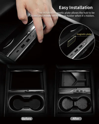 Vista 5 de JOWUA Mini barra de concentrador LED compatible con Tesla Model S/X (2021+), 1 puerto USB-C, 2 puertos USB-A