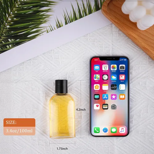 Vista 4 de Botellas de viaje de plástico transparente para artículos de tocador con tapas superiores de disco, paquete de 6 recipientes de 3.4 onzas aprobados