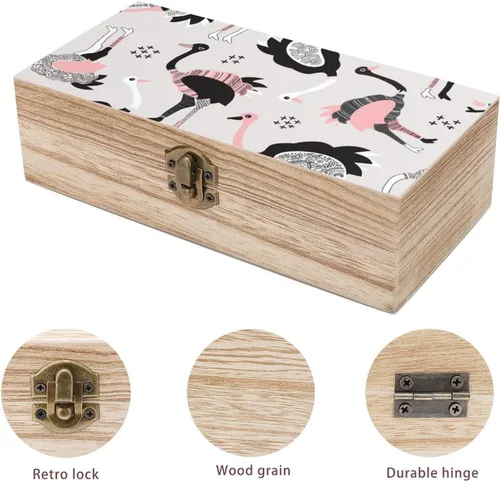Vista 3 de Camel Birds Ostrich Funny Wooden Storage Box with Hinged Lid and Front Clasp Jewelry Gift Boxes for Crafts and Home Decor 8" X 4" X 2.5