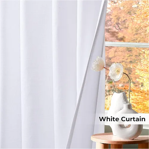 Vista 7 de HOMIDATE Juego de cortinas de algodón blanco de 2 a 50 x 63 pulgadas de largo, cortinas texturizadas para dormitorio, sala de estar, cocina, paneles