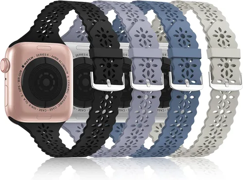 Vista 19 de Bandiction - Paquete de 4 correas de silicona de encaje compatibles con Apple Watch de 38mm 40mm 41mm 42mm 44mm 45mm 46mm 49mm, correa delgada