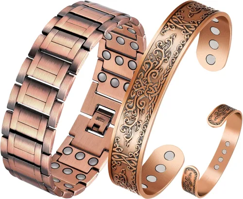 Feraco Pulsera ancha de cobre ultra fuerte para hombre, pulseras magnéticas para hombres con imanes de neodimio, brazalete de cobre puro, ajustable