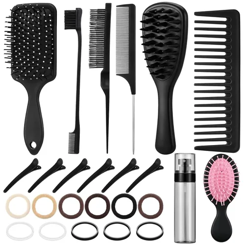 ProSuites Juego de 76 cepillos de pelo negro para bebés y niñas, cepillo de cuero cabelludo con asa, cepillo desenredante para el cabello, botella