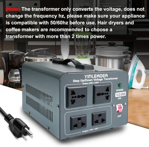 Vista 6 de Yinleader Convertidor de voltaje Transformador de 3000 W Convertidor de potencia subida/abajo 110-120V a 220-240V/220-240V a 110-120V, con 2