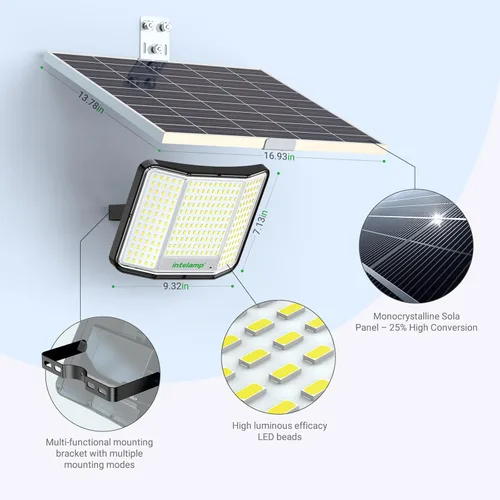 Vista 3 de intelamp Luces solares impermeables para exteriores, 20000 mAh, 2000 lúmenes, reflector exterior con control remoto con cable de 16.4 pies