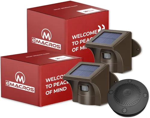 Vista 11 de Alarma de entrada inalámbrica de largo alcance solar de eMACROS para exteriores, resistente a la intemperie, sensor y detector de movimiento