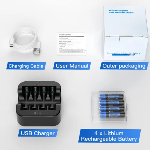 Vista 8 de Baterías AAA de litio recargables de 1.5 V, paquete de 4 con cargador ultra rápido, batería de iones de litio triple AAA de alta capacidad de alta