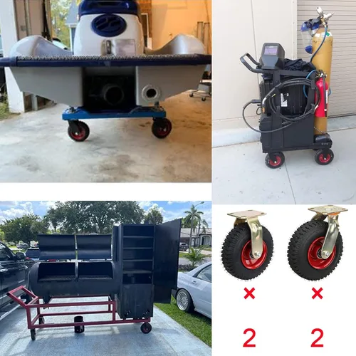 Vista 7 de WORDFUN Juego de 4 ruedas giratorias de goma resistentes y altamente elásticas, ruedas de 8 pulgadas rellenas de aire estilo vacío, rueda industrial