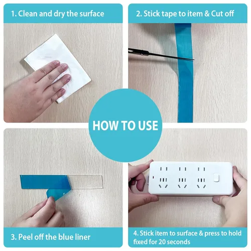 Vista 7 de Cinta adhesiva de doble cara resistente, cinta adhesiva nano transparente de 1-1/8 pulgadas x 20 pies, tiras para colgar imágenes de dos caras