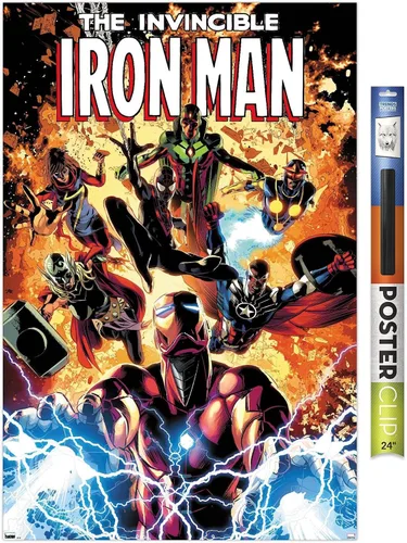 Vista 18 de Trends International Marvel Comics Iron Man - Póster de pared Invincible Iron Man #11, 22.4 pulgadas de largo x 14.7 pulgadas, versión enmarcada