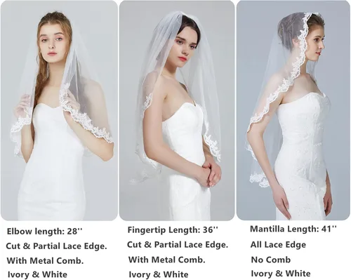 Vista 4 de BEAUTELICATE Velo de novia de boda con peine 2 niveles apliques de encaje