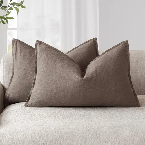 Vista 88 de Foindtower Paquete de 2 fundas de almohada decorativas de lino y liso, funda de cojín decorativa suave, estilo bohemio campestre para silla, sofá