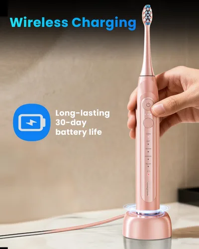 Vista 4 de Onlyone Cepillo de dientes eléctrico sónico para adultos, cepillo de dientes eléctrico ultrasónico recargable con 8 cabezales de cepillo, funda