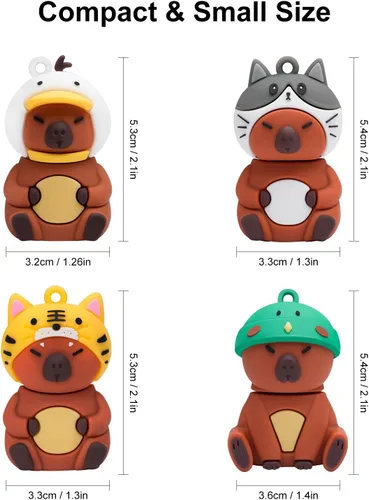 Vista 7 de BORLTER CLAMP Memoria USB Stick 4pcs 16GB Cute Flash Drive Capybara Animal Memory Stick Novedad Flash Drive Pendrive Thumb Drive Regalo