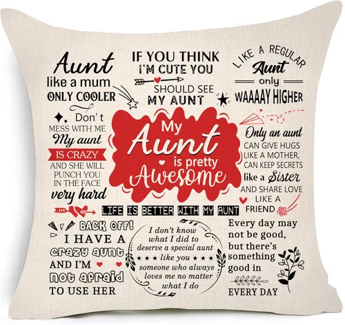 My Aunt is Pretty Aweseome - Regalos para tía, cumpleaños, Navidad, fundas de almohada decorativas de 18 x 18 pulgadas, decoración moderna de casa