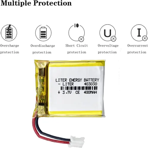 Vista 4 de Liter 3.7V 400mAh 403030 Lipo Batería recargable Batería de iones de polímero de litio con conector JST 0.079 in