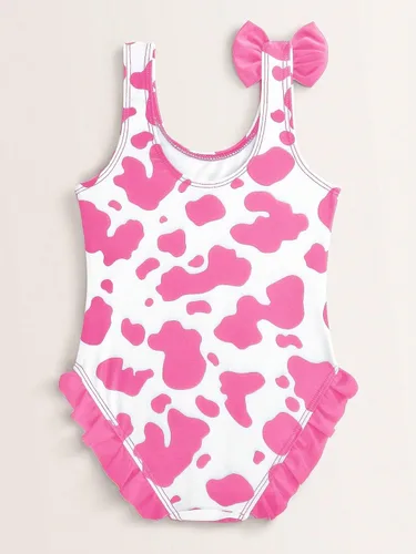 Vista 2 de WDIRARA Traje de baño de una pieza con estampado de vaca para niña