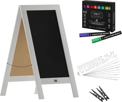 Vista 11 de Cartel en forma de A de pizarra por HBCY Creations: Letrero de madera maciza de 20x30 en forma de A, pizarra rústica marrón de doble cara