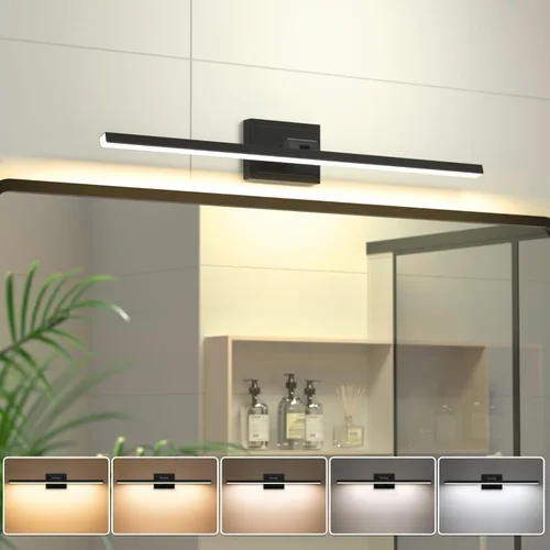 Vista 23 de VOLISUN Lámpara de tocador de baño de 15.7 pulgadas, 12 W, regulable, 5CCT, lámpara de baño LED sobre el espejo, luz de tocador de barra dorada