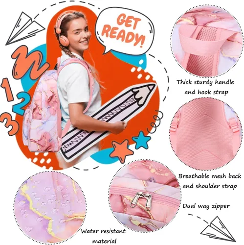 Vista 3 de Jumpopack Mochila escolar para niñas con lonchera - Bolsa de libros para niños y niñas adolescentes