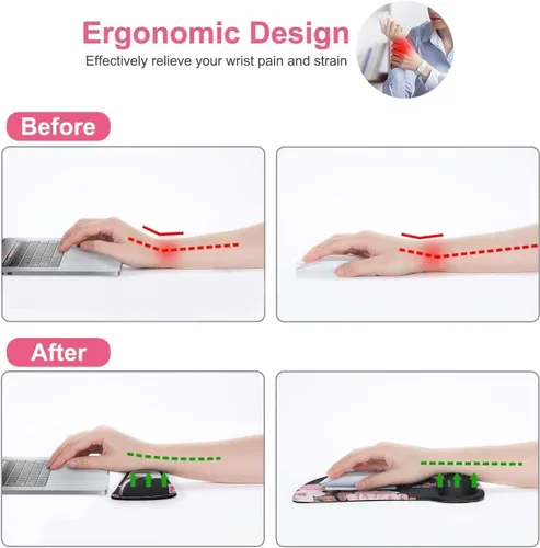 Vista 3 de MOSISO Juego de soporte para muñecas para mouse y teclado, almohadilla ergonómica Peony con base antideslizante para alivio del dolor