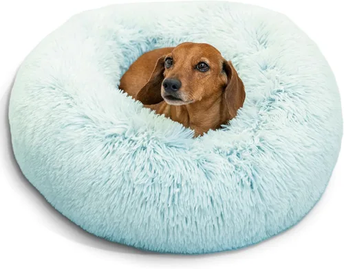 Best Friends by Sheri - The Original Calming Donut - Cama calmante en forma de dona para perros y gatos - Pelo largo, azul bebé, S, 23 x 23 pulgadas