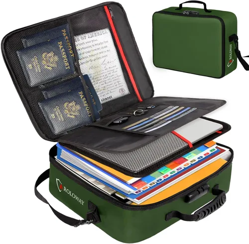 Vista 12 de ROLOWAY Bolsa ignífuga para documentos con cerradura (17 x 11.8 x 5 pulgadas), bolsa de almacenamiento para documentos importantes con organizadores