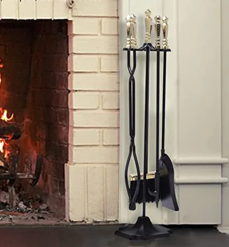 Fireplace Tool 5 Pcs Fireplace Tool Sets, Wrought Iron Fireplace Fire Pit Fireset Tool Set, Heavy Duty Stove Chimney Kit Tool Set, Wood Stove Tool