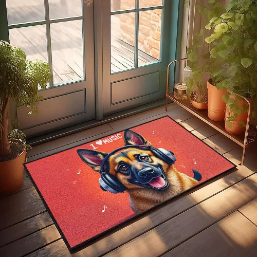 Door Mat Outdoor Entrance Funny A Dog Wearing Headphones with Musical Notes Around It. Doormat Rustic Kitchen Rugs Retro Decor(40X60CM)