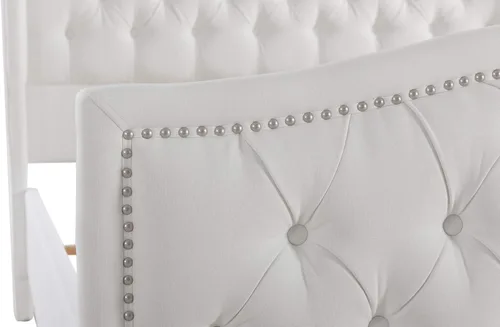 Vista 7 de Jennifer Taylor Home - Juego de cama Marcella, tapizado, con cabecera con paneles laterales, tamaño Queen, poliéster blanco brillante