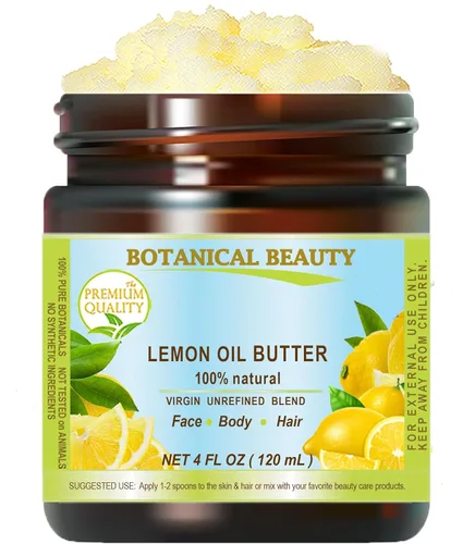 Botanical Beauty MANTECA DE ACEITE DE LIMÓN 100% Natural Pura VIRGEN SIN REFINAR CRUDO Prensado en frío. Aceite esencial de limón, manteca de karité