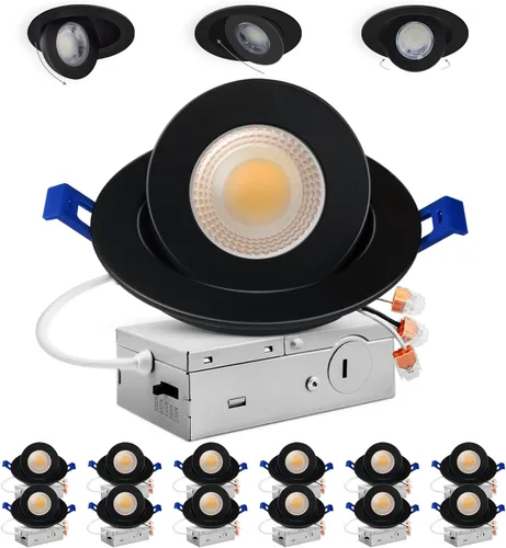 Vista 26 de Adetu Iluminación empotrable LED negra de cardán 5CCT de 2 pulgadas con caja de conexiones, luces empotrables LED ajustables de 360°+90°